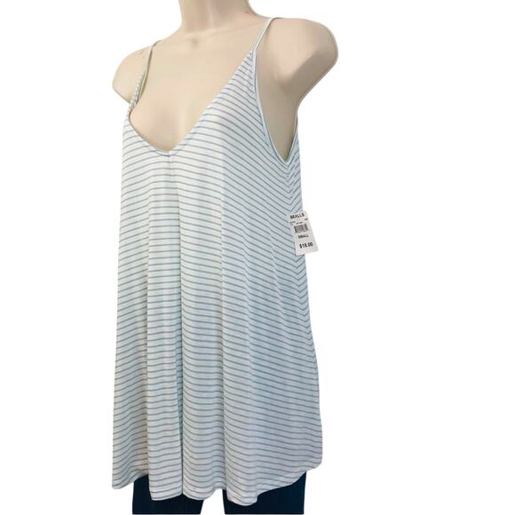 NWT Wasabi + Mint White Sage Stripe Tank Top Deep Plunge Spaghetti Strap - Picture 1 of 16